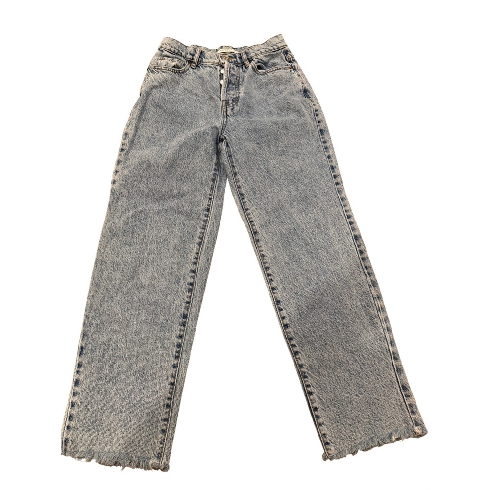 PacSun High Rise Straight Leg Jeans Light Wash Raw Hem Button Fly